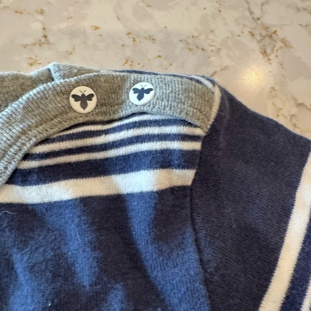 Burt’s Bees 24mos - Striped Blue and White Baby Romper - Picture 3 of 6